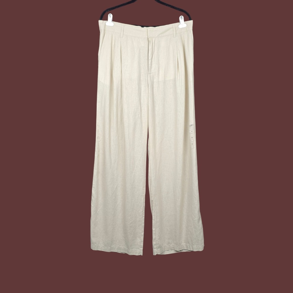 Gap Womens Beige Easy Trouser Linen Blend High Rise Wide Leg Pants Size 16 NWOT